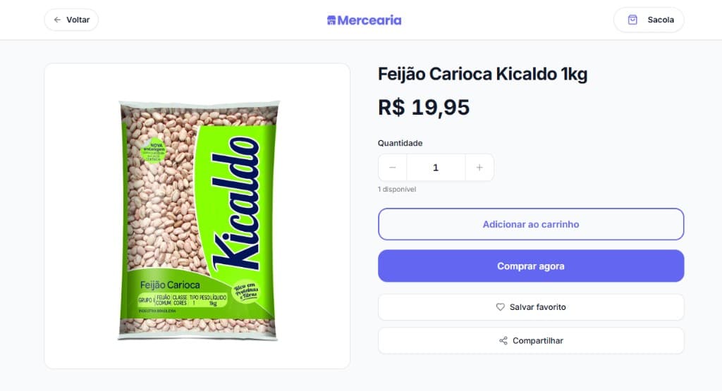 Prévia da página de produto na vitrine